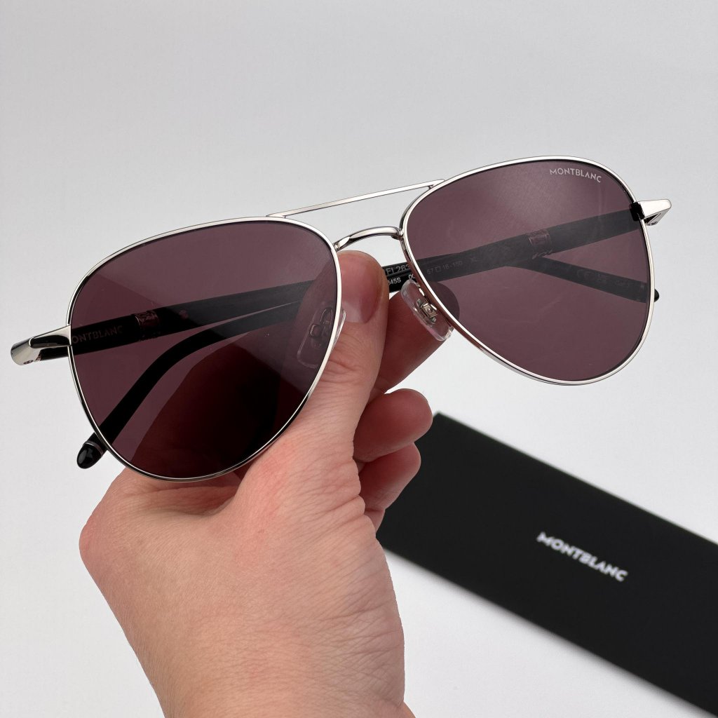 Montblanc Men Sunglasses Silver Black Violet Pilot Frame Violet | Model Mb0345s